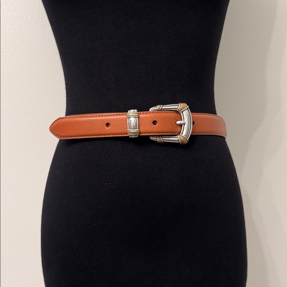 Fossil Brown Leather Belt with Two-Tone Buckle Size Small